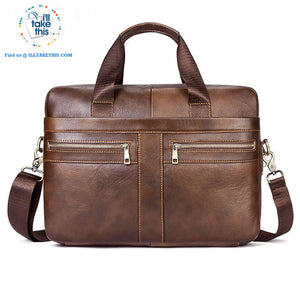 Large 14" Briefcase wrapped in Genuine Leather, Ideal male fashion Crossbody Bag - Black or Coffee - I'LL TAKE THIS