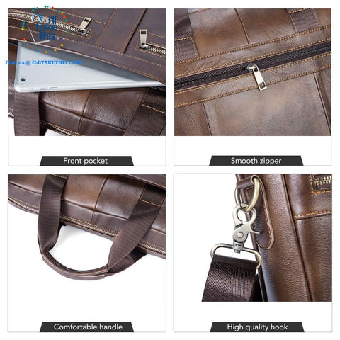 Image of Large 14" Briefcase wrapped in Genuine Leather, Ideal male fashion Crossbody Bag - Black or Coffee - I'LL TAKE THIS