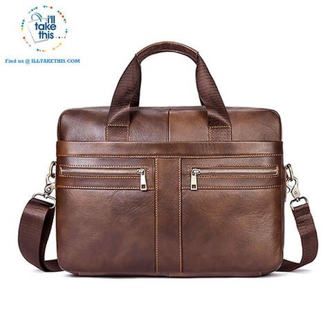 Image of Large 14" Briefcase wrapped in Genuine Leather, Ideal male fashion Crossbody Bag - Black or Coffee - I'LL TAKE THIS