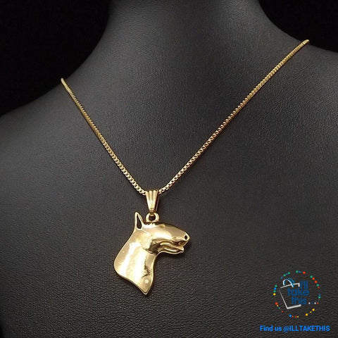 Image of Bull Terrier Pendant with Bonus 45cm/17.7' Link chain, in Gold, Rose Gold or Silver Plating - I'LL TAKE THIS