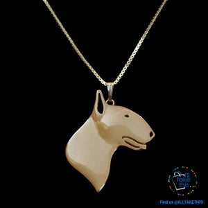 Bull Terrier Pendant with Bonus 45cm/17.7' Link chain, in Gold, Rose Gold or Silver Plating - I'LL TAKE THIS