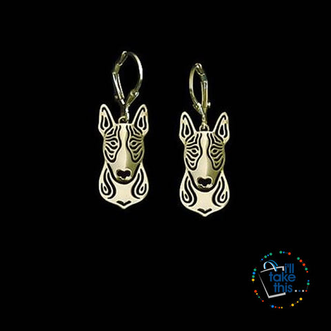 Image of Handmade Bull Terrier Earrings - carved hollow jewelry in Silver or Gold plating Colors - I'LL TAKE THIS