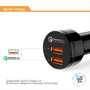 In-Car Charger Quick Charge 3.0 Dual QC 3.0 USB Car Phone Charger Suite most iPhone, iPad, Android