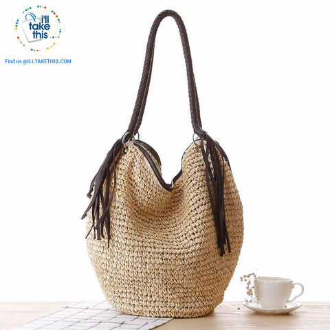 Image of Big simple stylish over the shoulder Organic Tote bag, Woven Straw with 4 Gorgeous colors - I'LL TAKE THIS