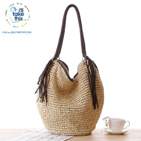 Image of Big simple stylish over the shoulder Organic Tote bag, Woven Straw with 4 Gorgeous colors - I'LL TAKE THIS