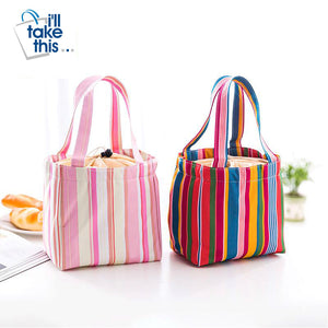 Stripe Pattern Lunch Bags Insulated Cold Canvas Drawstring Picnic Carry Case Thermal Lunch Bag - I'LL TAKE THIS