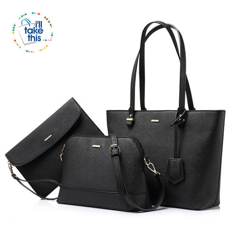 Image of Women’s Handbag 3 Set Collection, Leather-look Large capacity tote, Crossbody bag + Small purse - I'LL TAKE THIS