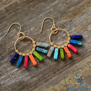 Handmade Bohemian Multi-Colored Natural Stone Chakra Earrings - Gold Color Dangle Earrings - I'LL TAKE THIS
