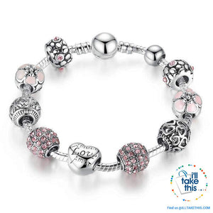 Antique Silver Plated Love Heart and Flowers Charm Bracelets - 4 Colors, 3 Sizes - I'LL TAKE THIS