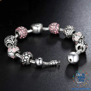 Antique Silver Plated Love Heart and Flowers Charm Bracelets - 4 Colors, 3 Sizes