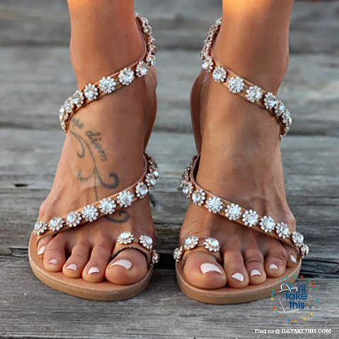Image of Gorgeous Crystal Bohemian Beach Sandals, Get the LOOK in these Sparkling Crystal Women's Sandals - I'LL TAKE THIS