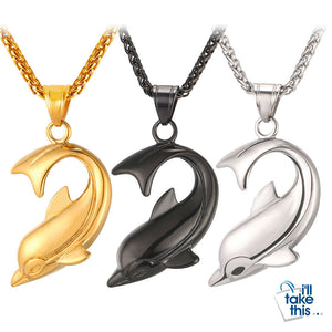 Dolphin Pendant for Men or Women in 3 colors Gold, Black or Stainless Steel + FREE Link Chain - I'LL TAKE THIS