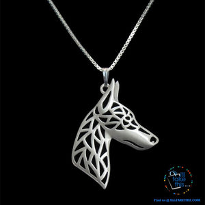 Doberman Dog Pendant in Rose Gold, Silver or Gold plating with BONUS Link chain