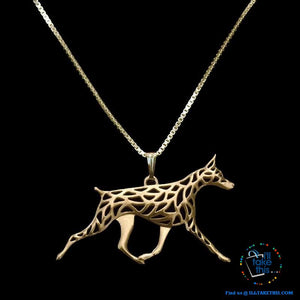 Doberman Dog Pendant in Gold, Silver or Rose Gold plating with BONUS Link chain