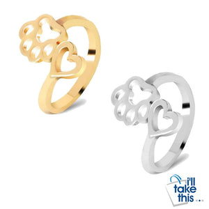 Dog / Cat Paw Footprint and Heart Rings, Your choice of Gold or Silver - I'LL TAKE THIS