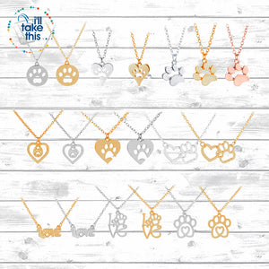 PET LOVERS Collection of Dog & Cat, Paw & Heart themed Pendant Necklaces in Gold or Silver - I'LL TAKE THIS