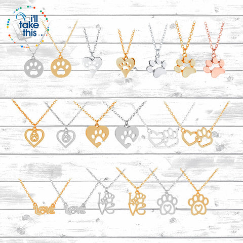 Image of PET LOVERS Collection of Dog & Cat, Paw & Heart themed Pendant Necklaces in Gold or Silver - I'LL TAKE THIS
