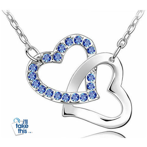Image of Double Hearts Pendant with Crystal Zircon Alloy Eight Colors Necklace - I'LL TAKE THIS