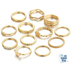 Charm Gold Color Midi Finger Ring Set for Women 12 piece set Vintage Punk Boho Knuckle Party Rings Jewelry - I'LL TAKE THIS
