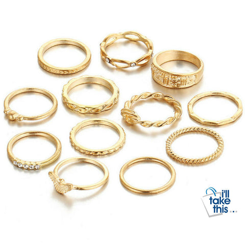 Image of Charm Gold Color Midi Finger Ring Set for Women 12 piece set Vintage Punk Boho Knuckle Party Rings Jewelry - I'LL TAKE THIS