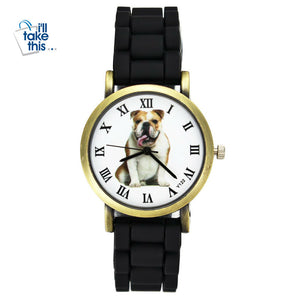 British Bulldog Women Watches casual Silicone Band Unisex Quartz Wrist Watch in black or white