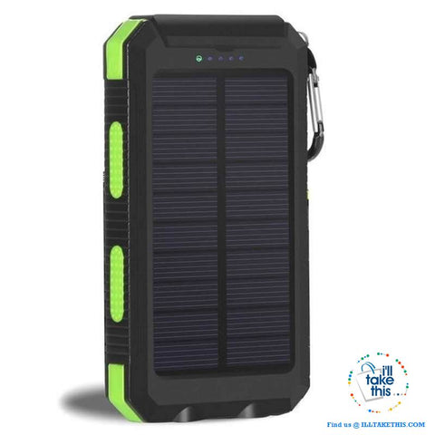 Eco-Friendly Solar Power Bank Real 20000 mAh Dual USB - Splashproof with Torch, 5 color options - I'LL TAKE THIS