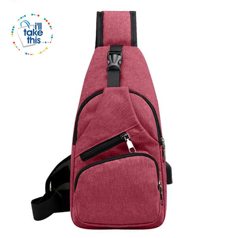 Image of Single Shoulder Strap crossbody Canvas Bag + USB Charging access in an EASY Sling Shoulder Backpack - I'LL TAKE THIS