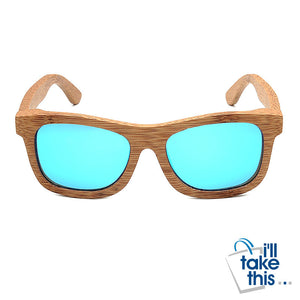 Gift Boxed Vintage Wayfarer Style Bamboo Wooden Sunglasses
