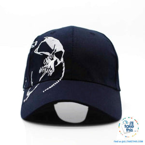Skull Embroided Strapback Baseball Cap, High-Quality 100% Cotton Unisex - 2 Colors