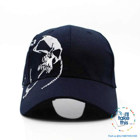 Image of Skull Embroided Strapback Baseball Cap, High-Quality 100% Cotton Unisex - 2 Colors - I'LL TAKE THIS