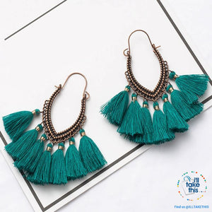 Antique Tassel hoop Earrings, Bohemian influenced with Two Distinct Designs LOTS of Festive Colors - I'LL TAKE THIS