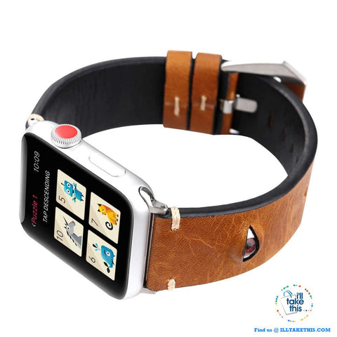 Image of Evil Eye, 3D glass eye iWatch wrist band, Personalize your Apple watch with this crafted leather watchband with adjustable buckle - I'LL TAKE THIS