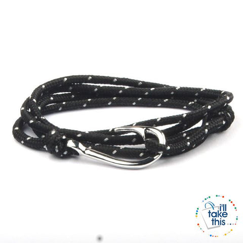 Image of Adjustable Rope Fishing Style Bracelet, with a Silver Fishing hook clasp - I'LL TAKE THIS