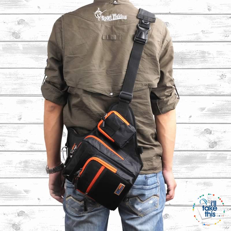 ILure 32*39*12CM Fishing Bag Multi-Purpose Waterproof Canvas Fishing Reel Lure  Tackle Bag Fishing Gear Men's Chest Bag Shoulder Bag Fishing Tackle Bag  Pack Waist Multi-Purpose Canvas Reel Lure Gear Storage Holder