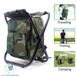 Folding Chair Stool Backpack with Insulated Cooler IDEAL for your next Fishing or Camping trip - I'LL TAKE THIS