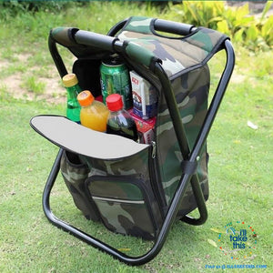 Folding Chair Stool Backpack with Insulated Cooler IDEAL for your next Fishing or Camping trip