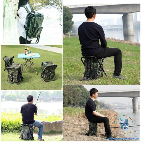 Image of Folding Chair Stool Backpack with Insulated Cooler IDEAL for your next Fishing or Camping trip - I'LL TAKE THIS