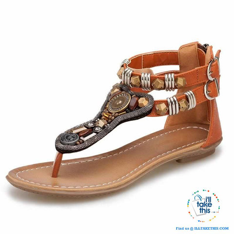 Image of Gypsy Styled String/Beaded Sandals with rear zipper ideal Flat Shoe Flip flops - I'LL TAKE THIS