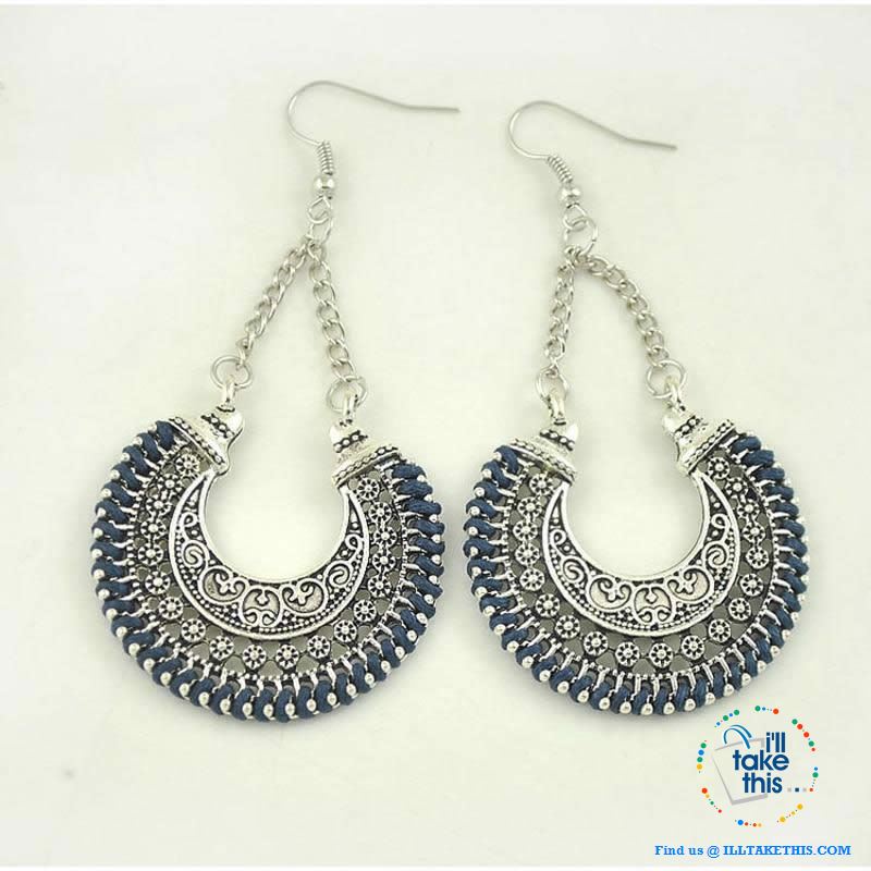 💝 Handmade Bohemian Tibetan Vintage Round Drop Style Earrings 2.2"x1.43" - 5 Colors choice - I'LL TAKE THIS