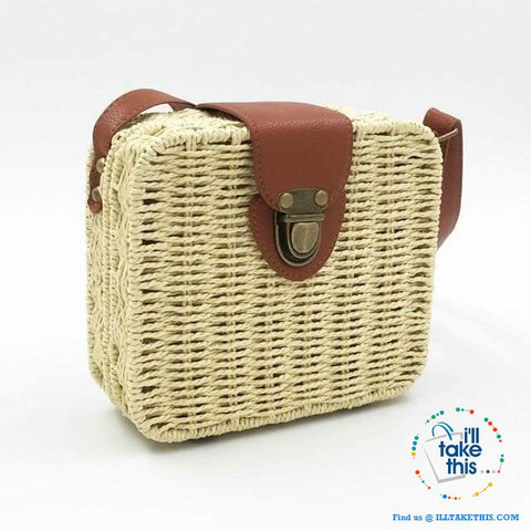 Image of Women's Handmade CUBE Bohemian inspired small Straw Crossbody Bag - 8 Fashionable Colors - I'LL TAKE THIS