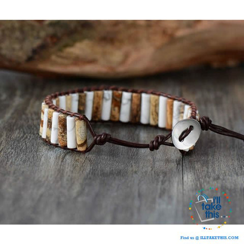 Image of Handmade Natural Stone Single Leather weaved wrap bracelets - I'LL TAKE THIS