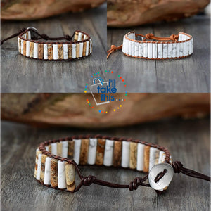 Handmade Natural Stone Single Leather weaved wrap bracelets - I'LL TAKE THIS