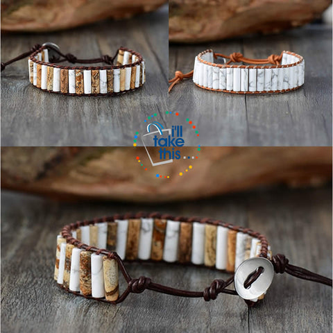 Image of Handmade Natural Stone Single Leather weaved wrap bracelets - I'LL TAKE THIS
