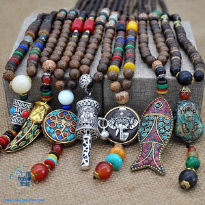 Handmade Buddhist Mala Wood Beads Pendant & Necklace - 11 Statement  Necklaces to choose from - I'LL TAKE THIS