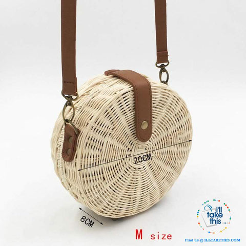 Image of Handwoven Round Rattan Straw Beach Bags ideal Shoulder or Crossbody Bags - Small or Medium Sizing - I'LL TAKE THIS