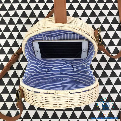 Image of Handwoven Round Rattan Straw Beach Bags ideal Shoulder or Crossbody Bags - Small or Medium Sizing - I'LL TAKE THIS