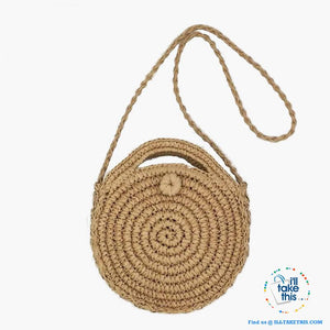 Handwoven Round Rattan Straw handbag, ideal Crossbody bag coupled with handles - 2 Colors options