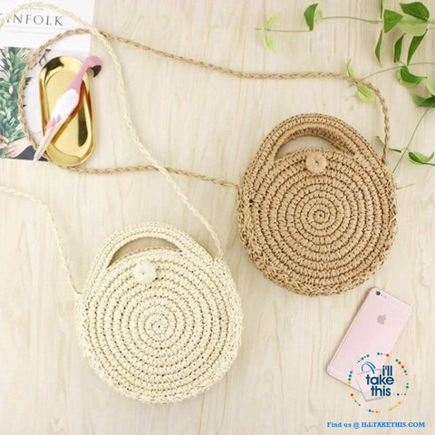 Image of Handwoven Round Rattan Straw handbag, ideal Crossbody bag coupled with handles - 2 Colors options - I'LL TAKE THIS