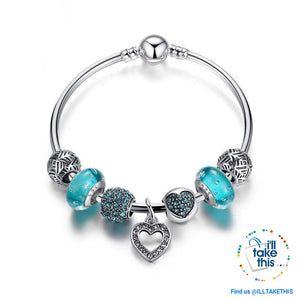 Silver Plated Pink or Blue Heart Charm Bracelets, ideal Beaded Bangle/Jewelry Gift for all occasions - I'LL TAKE THIS