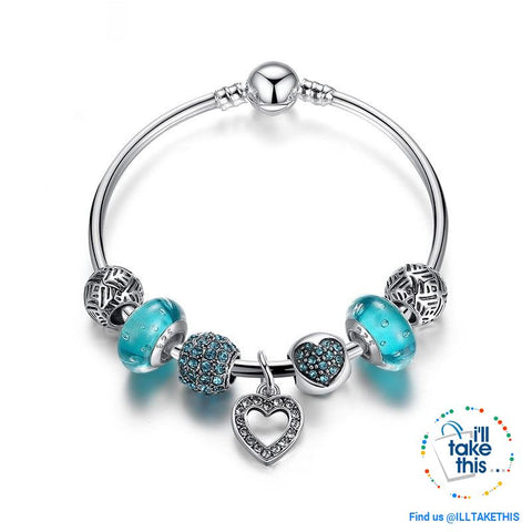 Image of Silver Plated Pink or Blue Heart Charm Bracelets, ideal Beaded Bangle/Jewelry Gift for all occasions - I'LL TAKE THIS